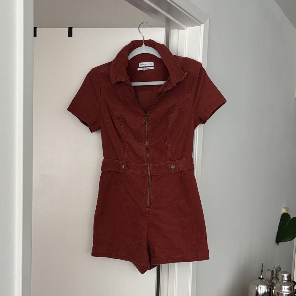 Urban Outfitters Rust-Red Zip Front Short Sleeve Romper
